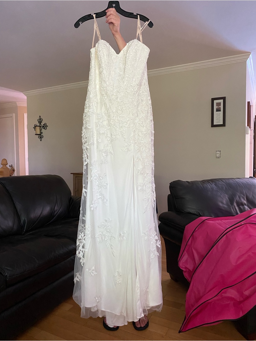 Faviana Ivory Lace Sheath Wedding Dress with Sheer Straps